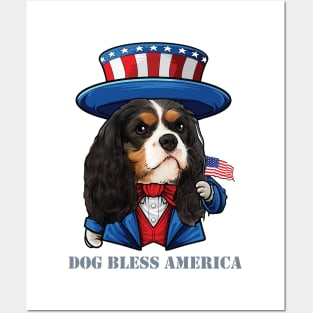 Cavalier King Charles Spaniel Dog Bless America Posters and Art